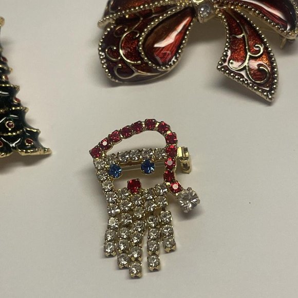 Lot Of 3 Vintage - Modern Gold Tone Brooch Pins Christmas Holiday Tree Santa Etc - Picture 2 of 12